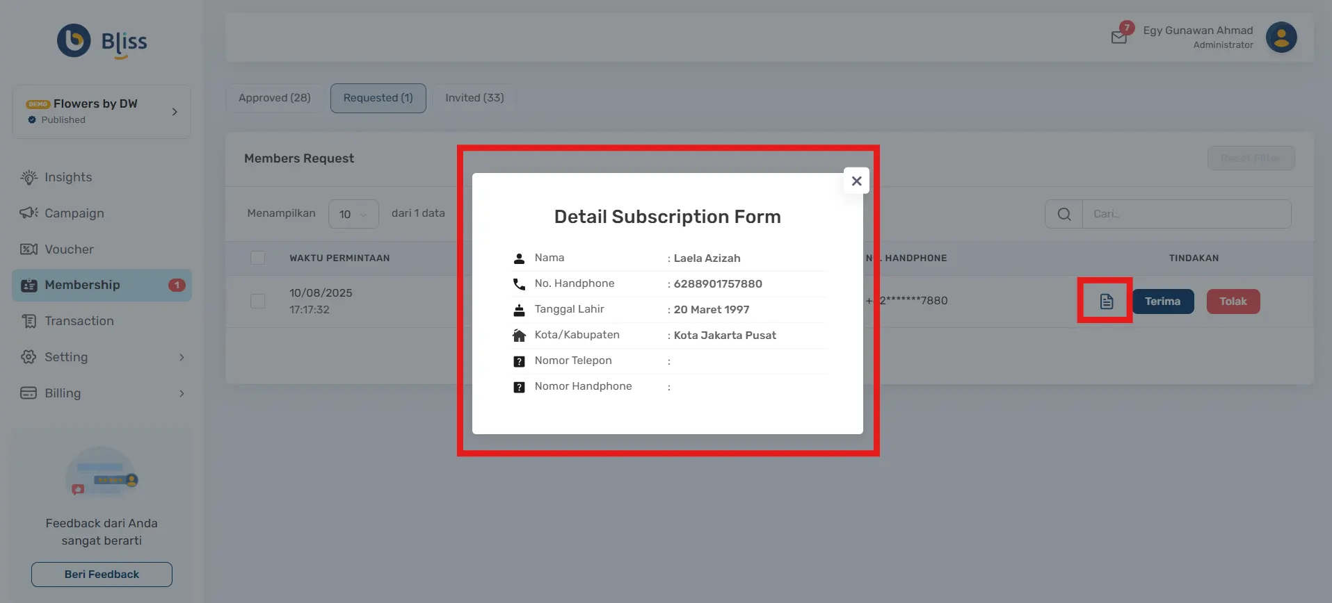 Mengelola membership Bliss